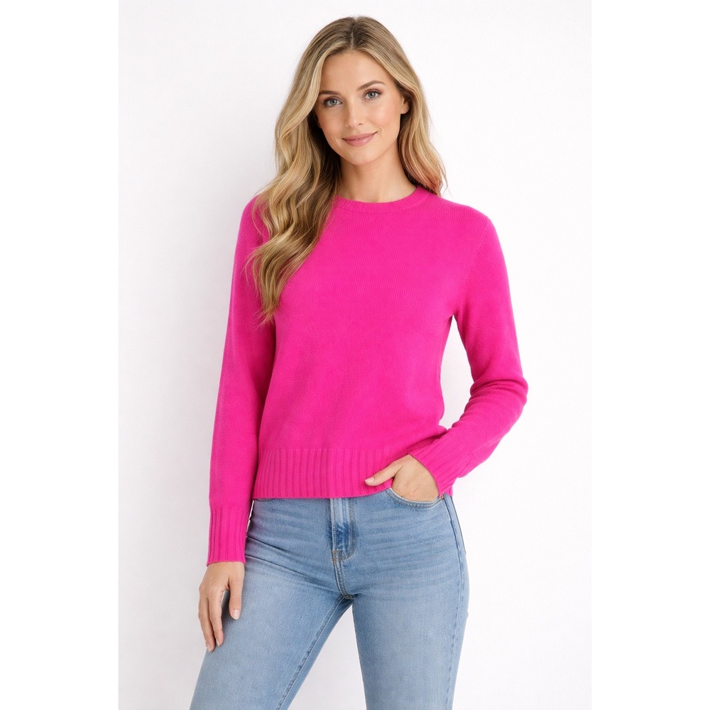 Ainsley 100% Cashmere Crew Neck Sweater‎ Women M Bright Pink Soft Cozy Luxury